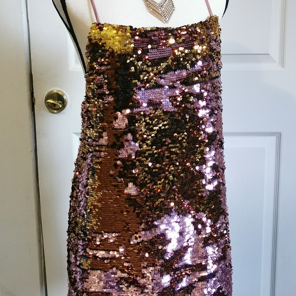 For Love And Lemons Sparkler Sequin Mini Dress, sz M, Pink & Gold - Picture 4 of 7